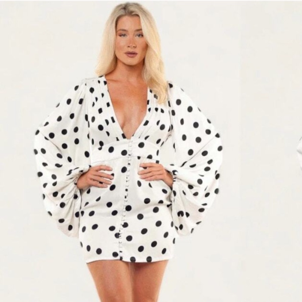 Rat & Boa Perla Polka Dot Plunge Button Front Mini Dress